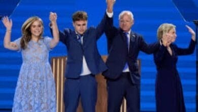 “That’s my dad!”: Gus Walz tearfully cheers on his father as he accepts Democratic VP nomination