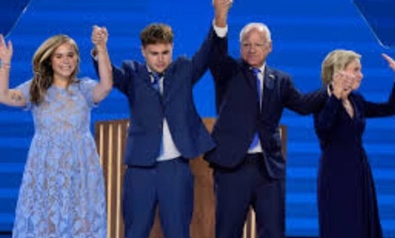 “That’s my dad!”: Gus Walz tearfully cheers on his father as he accepts Democratic VP nomination